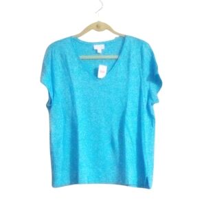 J Jill Love Linen Sheer Lightweight V Neck Pullover Top Petite Large Turquoise